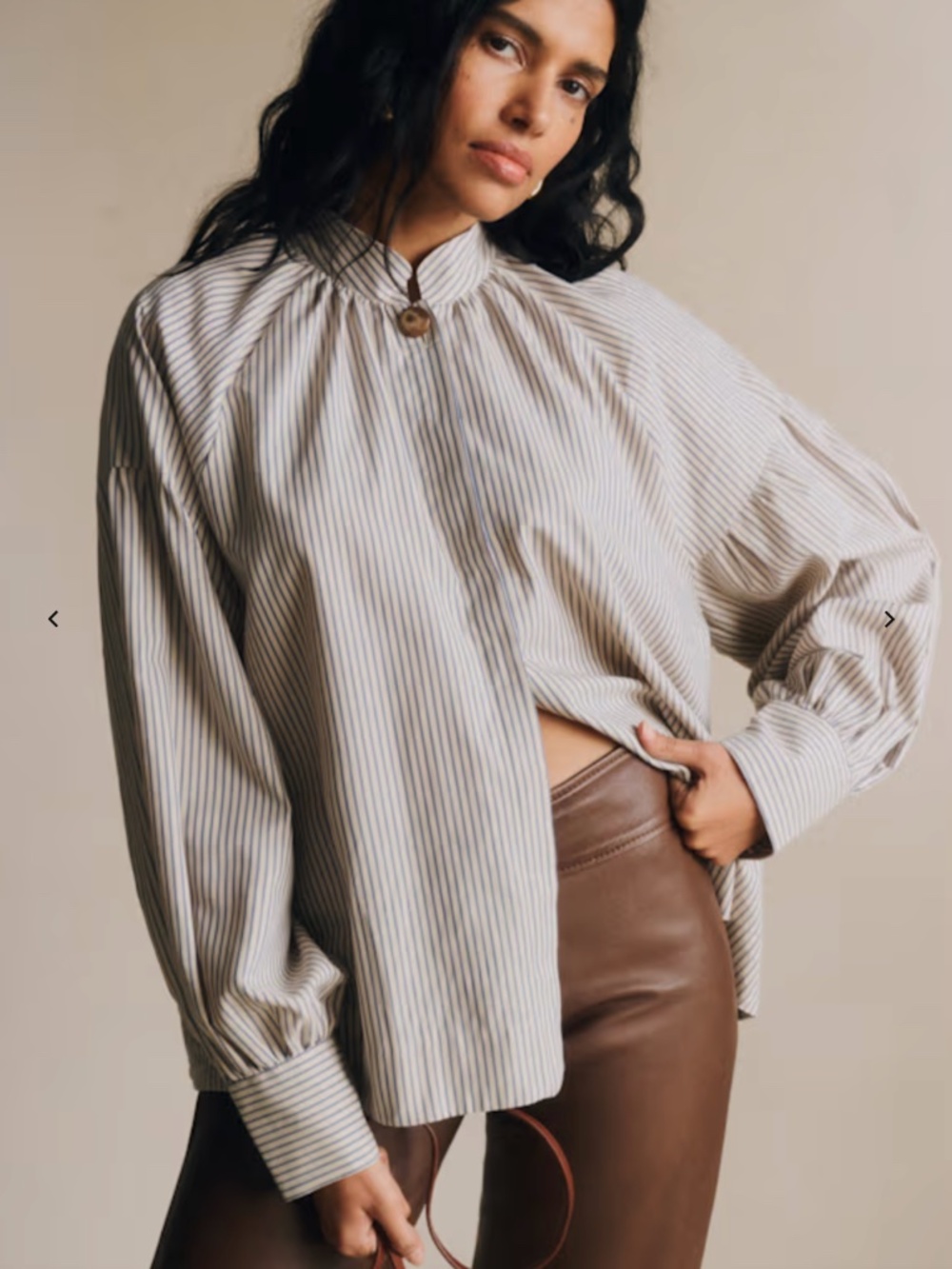 Sezane Analyne Shirt Blue Oxford Stripes On Beige - Size 6